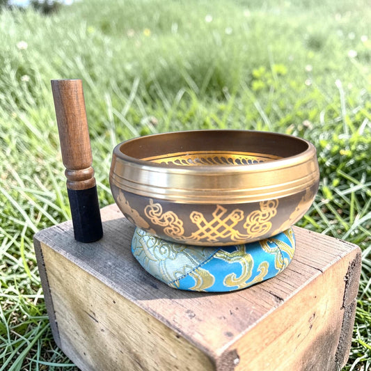 Singing bowl with five Buddhas, 120mm 