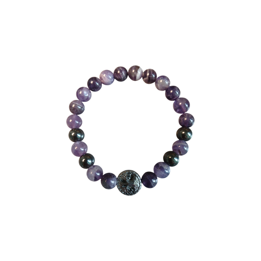 "Union Ciel & Terre" Améthyste chevron & Hématite