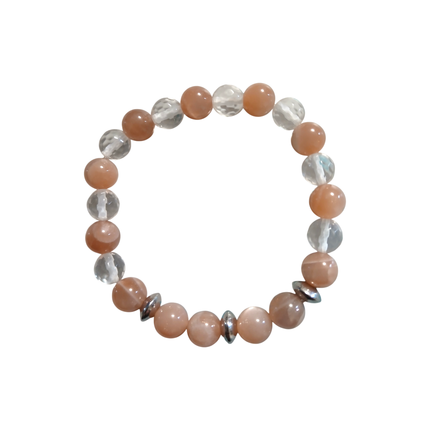 Bracelet Pierre de lune orangée & Cristal de roche "Douceur Lunaire"