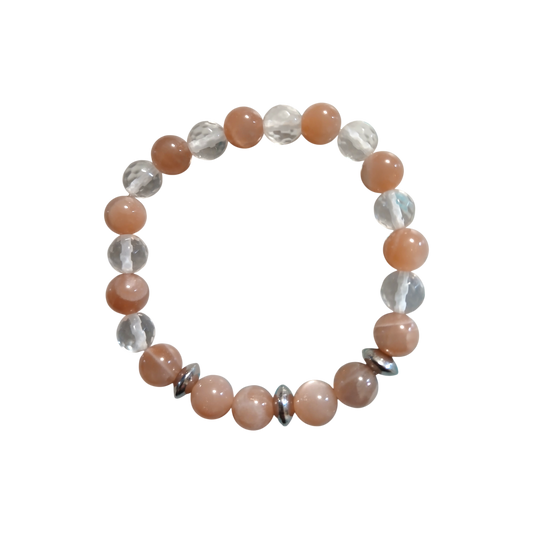 Bracelet Pierre de lune orangée & Cristal de roche "Douceur Lunaire"