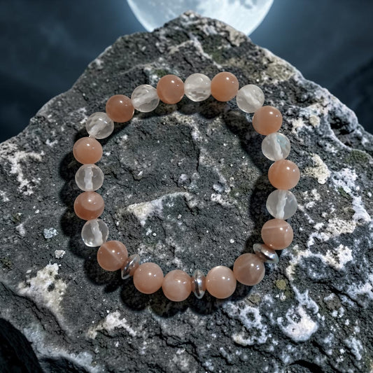 Bracelet Pierre de lune orangée & Cristal de roche "Douceur Lunaire"