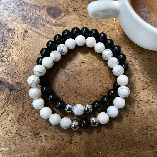 Bracelets Howlite & Tourmaline noire "Harmonie Protectrice"