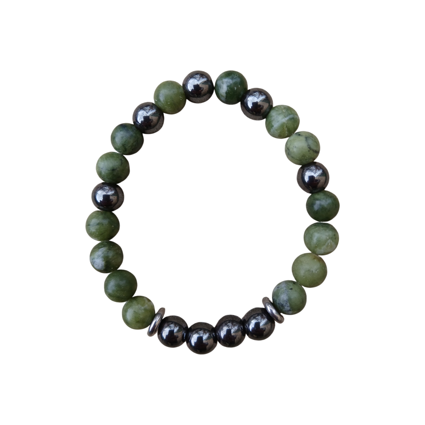 Bracelet Force et Sérénité en jade vert d'Afrique & hématite