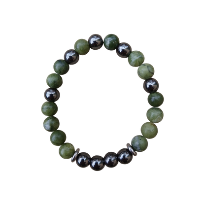 Bracelet Force et Sérénité en jade vert d'Afrique & hématite
