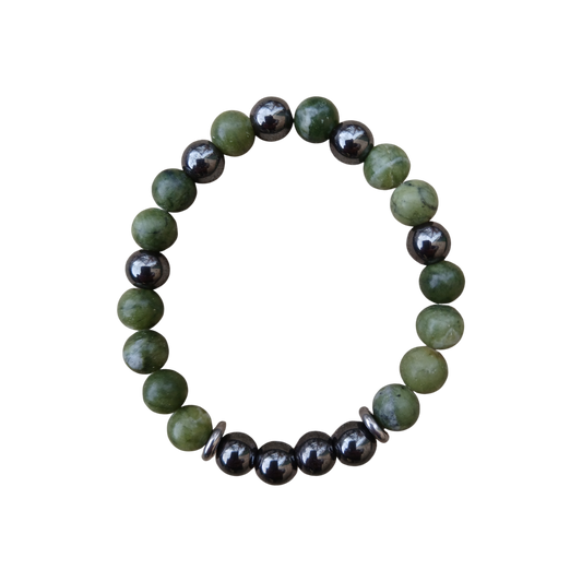Bracelet Force et Sérénité en jade vert d'Afrique & hématite