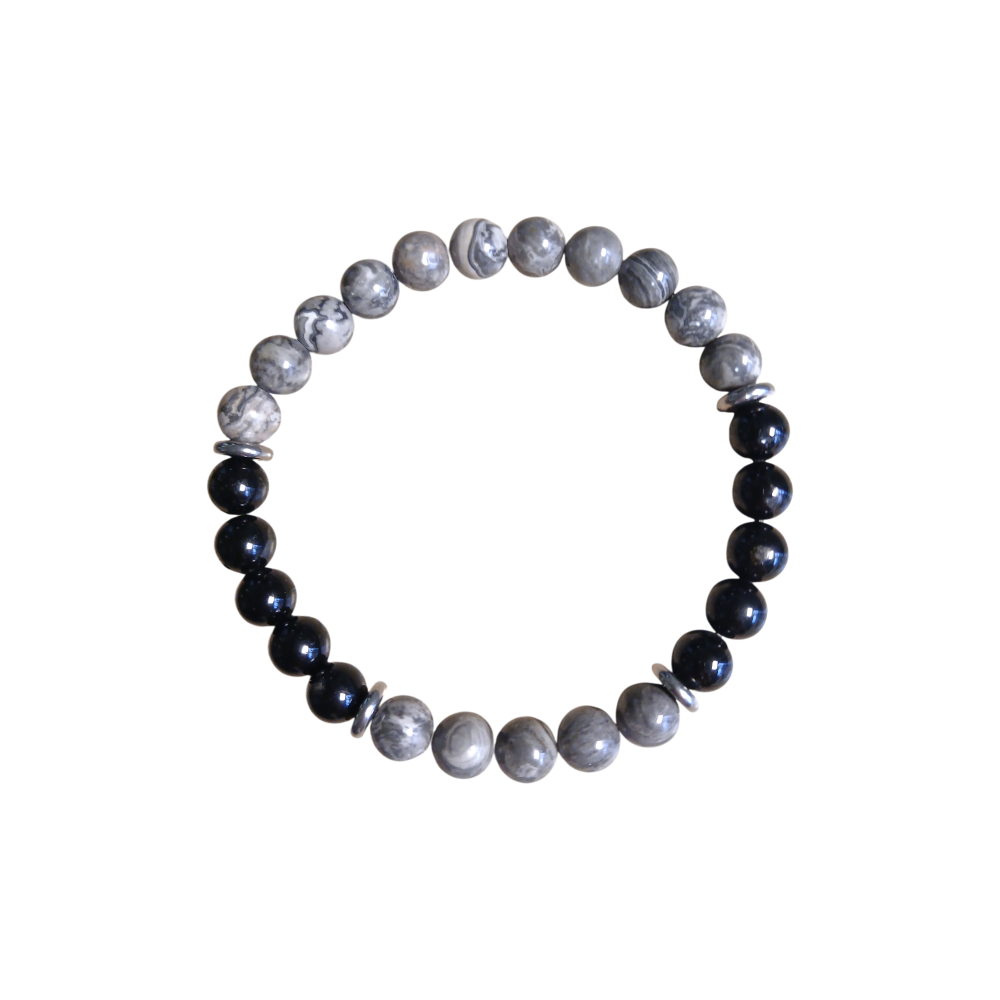 "Équilibre Tellurique" Jaspe Picasso & Tourmaline noire