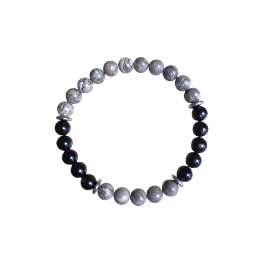 "Équilibre Tellurique" Jaspe Picasso & Tourmaline noire