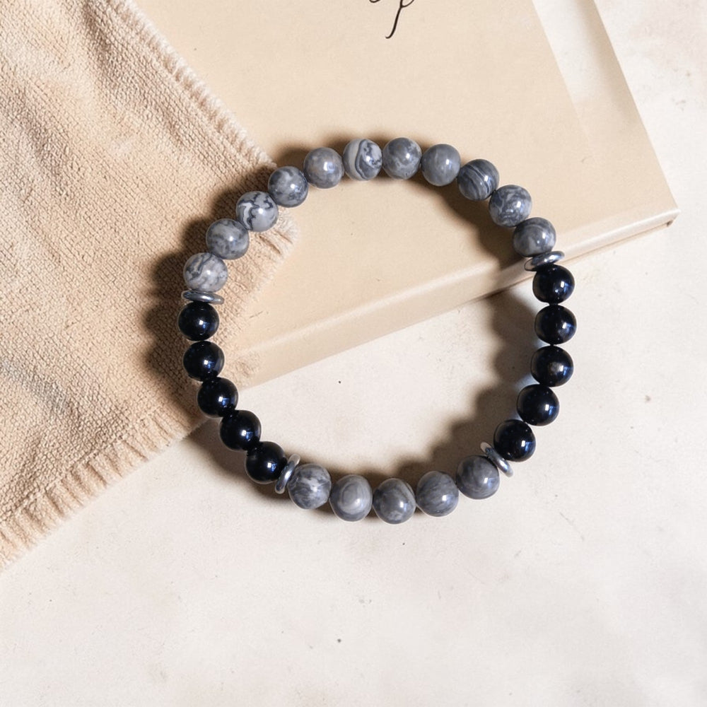 "Équilibre Tellurique" Jaspe Picasso & Tourmaline noire