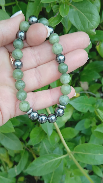 Bracelet Force et Sérénité en jade vert d'Afrique & hématite